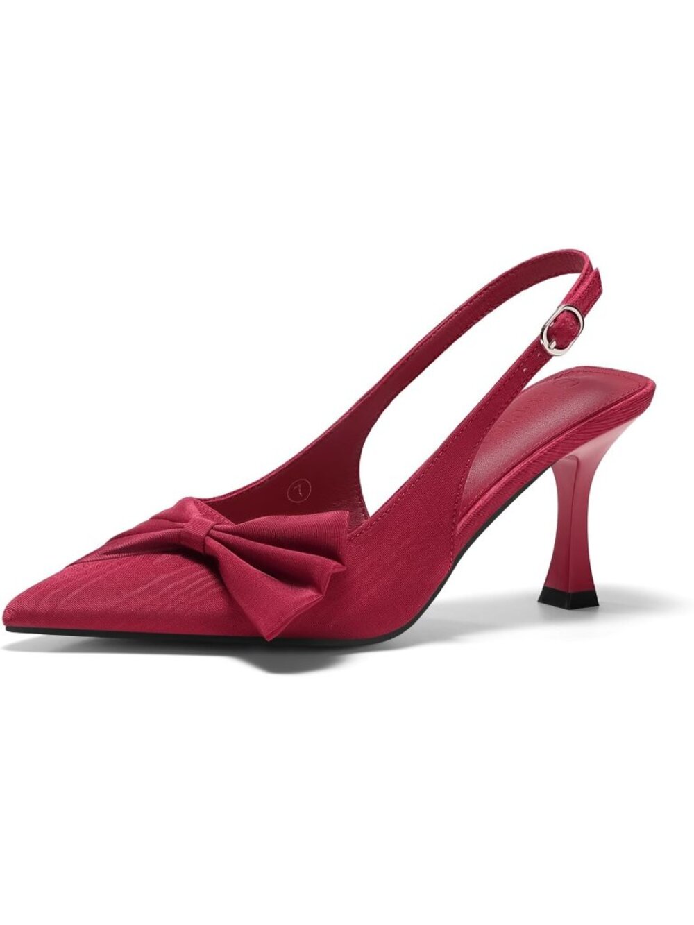 Women's Burgundy Slingback High Heels Bow Tie Closed Pointed Toe Pumps Shoes